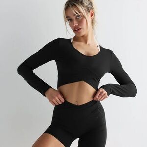 Gymshark Crossover Black Long Sleeve Crop Top and Leggings Set